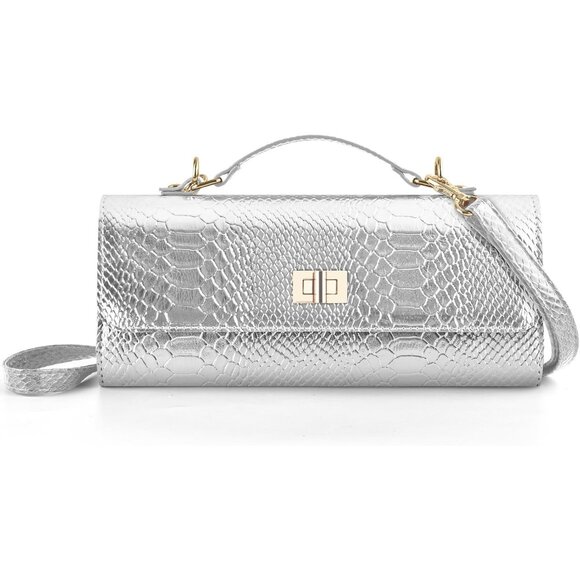 Women's Silver Cocktail Evening Formal Crossbody Shoulder Strap Envelope Bag